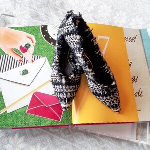Zara black white & metallic tweed ballerina flats